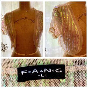 Vintage F.A.N.G. Y2K Pink Sequins Bolero Shrug L Whimsigoth Fairycore Balletcore
